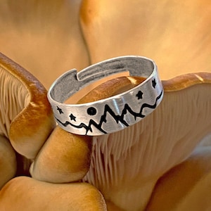 Mountain Range Ring with Moon and Starts  High Alpine Ring - Mountain Jewelry - Thumb Ring -Adjustable Ring