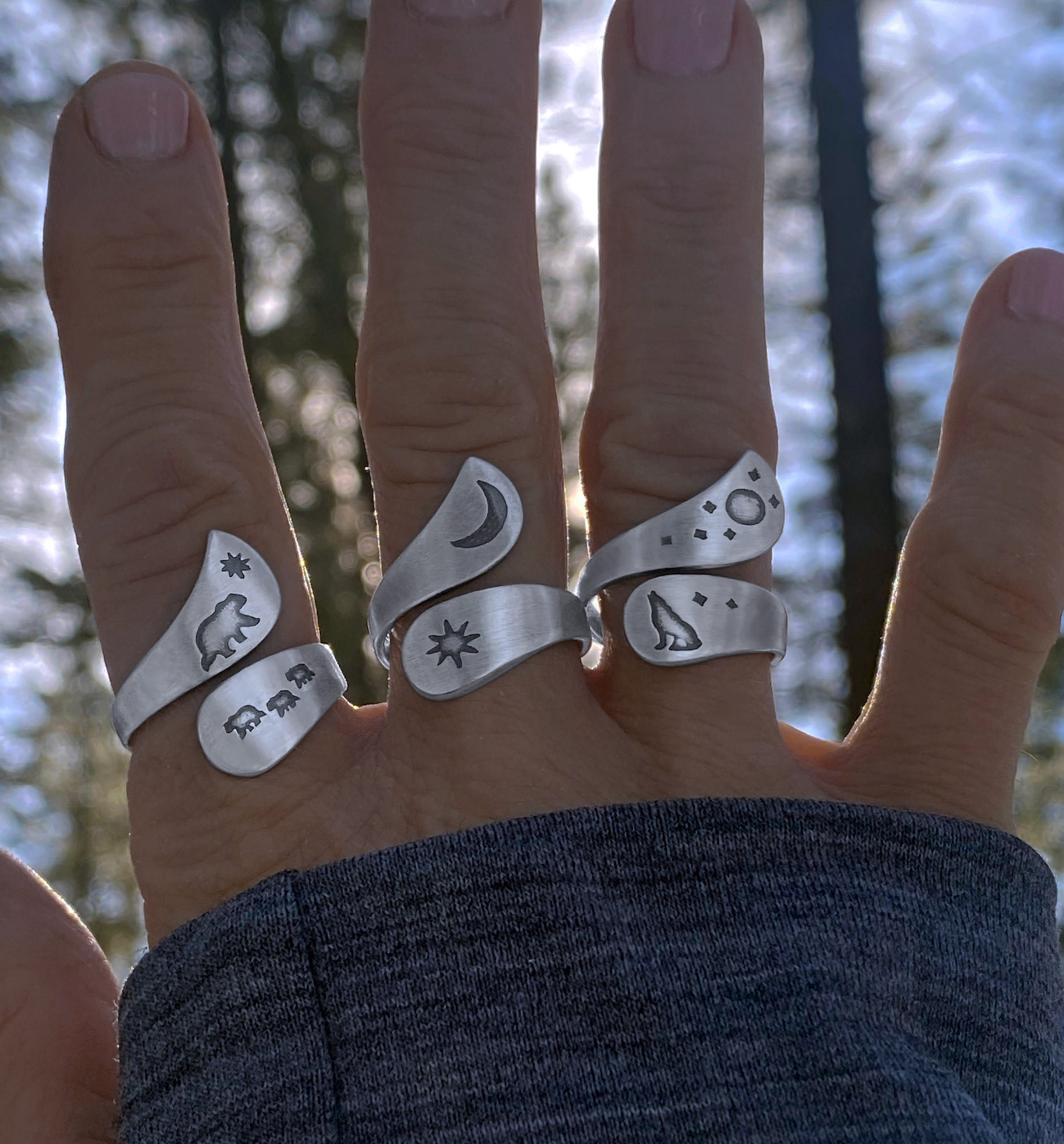 Howl Adjustable Bypass Ring, Wolf Rings, Nature Jewlery, Dogs