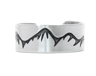 Snowcap Mountain Ring, Nature Jewelry,  Mountain Peak.  Adjustable in Matte Silver or Antique Brass