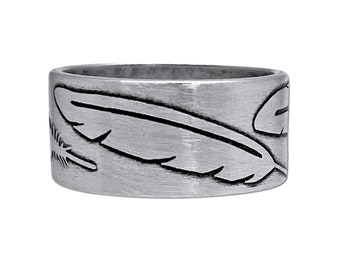 Feather Wrapped Ring- Antique Brass or Matte Silver,  great for men and women.