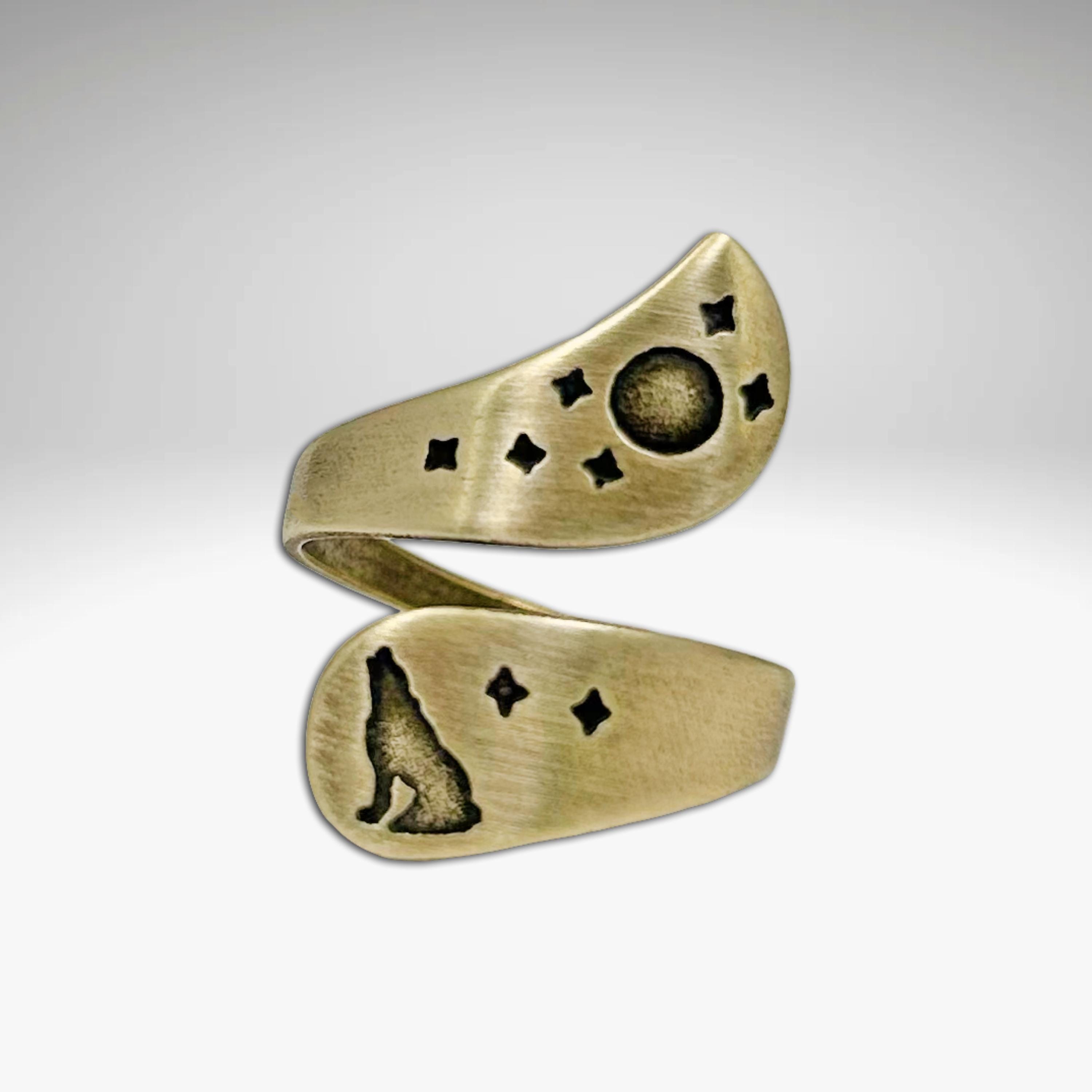 Howl Adjustable Bypass Ring, Wolf Rings, Nature Jewlery, Dogs