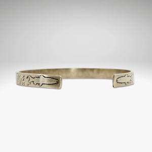 Skinny Trout on Tips Cuff Bracelet,  Fly Fishing Jewelry,  Men&#39;s Jewelry, Men&#39;s cuff Silver or Brass