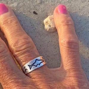 Trout Adjustable Ring, Fisherwoman jewelry, Fish Silver Ring