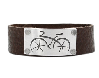 Ride Leather Cuff -Cycling Bracelet - Mountain Bike Outdoor Jewelry - Gift for Cyclist - Gift for Men - Gift for Boyfriend - Bicycle Cuff