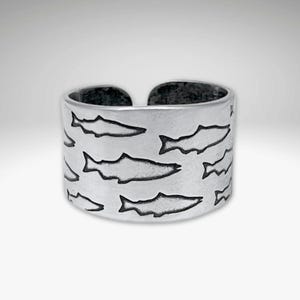 Salmon Adjustable Ring, Perfect Gift for Those Who Love to Fish. Silver Fish Ring - Thumb Ring