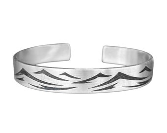 Waves Matte Silver Cuff. Nature Jewelry. Surf bracelet Men's cuff, women's cuff