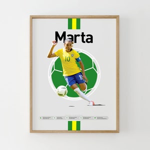 Marta Brasil Impresión, Marta Impresión, Cartel de Marta, Cartel minimalista, Arte de pared de oficina, Arte del dormitorio, Reina Marta, Marta Brasil, fútbol femenino