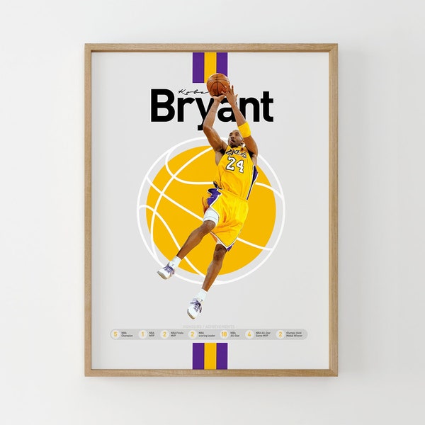 Kobe Bryant Wall art, Kobe Bryant Print, Kobe Bryant Poster, Basketball, Office Wall Art, Bedroom art, Kobe Lakers, Black Mamba, minimalist