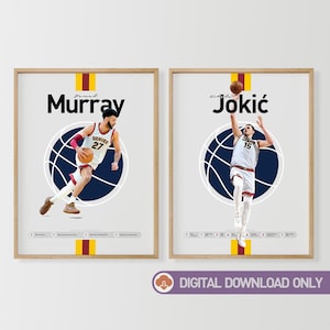 Nuggets Stars Stars, digitaler Download, Jamal Murray Kunst, Nikola Jokic Kunst, Bürowandkunst, Schlafzimmerkunst, Denver Nuggets Art, 2er-Set
