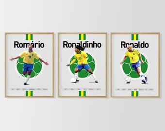 Joga Bonito - Brazilian 3Rs Posters Bundle, Romário, Ronaldo, Ronaldinho, Minimalist Poster, Office Wall Art, Bedroom art, Brazil 3 Stars