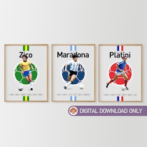 80s Greats Posters Bundle, Digital Download, Office Wall Art, Zico Print, Maradona Print, Platini Print, Maradona Art, Greatests, Set of 3