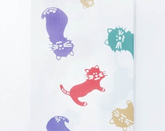 Cat Art Japanese Tenugui Art, Versatile Cotton Towel, Hand-Dyed and Made in Japan