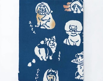 Dog Japanese Tenugui Art, Versatile Cotton Towel, Hand-Dyed and Made in Japan