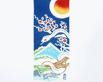 Mt. FUJI and SNAKE New Year TENUGUI, Year of the Snake, Tenugui Towel, Wall Decoration, Hand Made, Japanese Traditional Art, Artisan, Cotton
