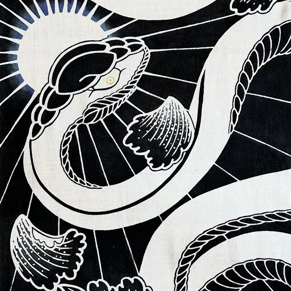 Tebori x Tenugui Snake Tenugui Art, Tea Towel, Versatile Cotton Cloth, Traditional Chusen Hand-dyed in Japan