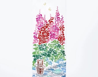 Rienzome Aoi (Hollyhock) Tenugui Art Tea Towel Versatile Cotton Cloth