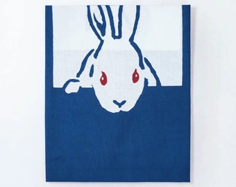 Bunny Japanese Tenugui Art, Versatile Cotton Towel, Hand-Dyed and Made in Japan
