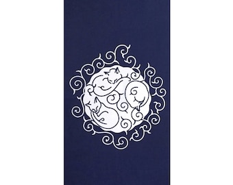 Toalla Tenugui con diseño de gato Karakusa, arte Tenugui, paño de cocina, tela de algodón versátil, teñido a mano tradicional japonés Chusen, hecho a mano en Japón