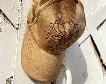 Velvet Floral Hat, Hand Burned