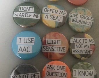 Access needs buttons disability pinscommunication badges