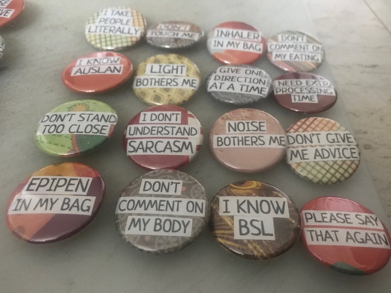 Access needs buttons disability pinscommunication badges
