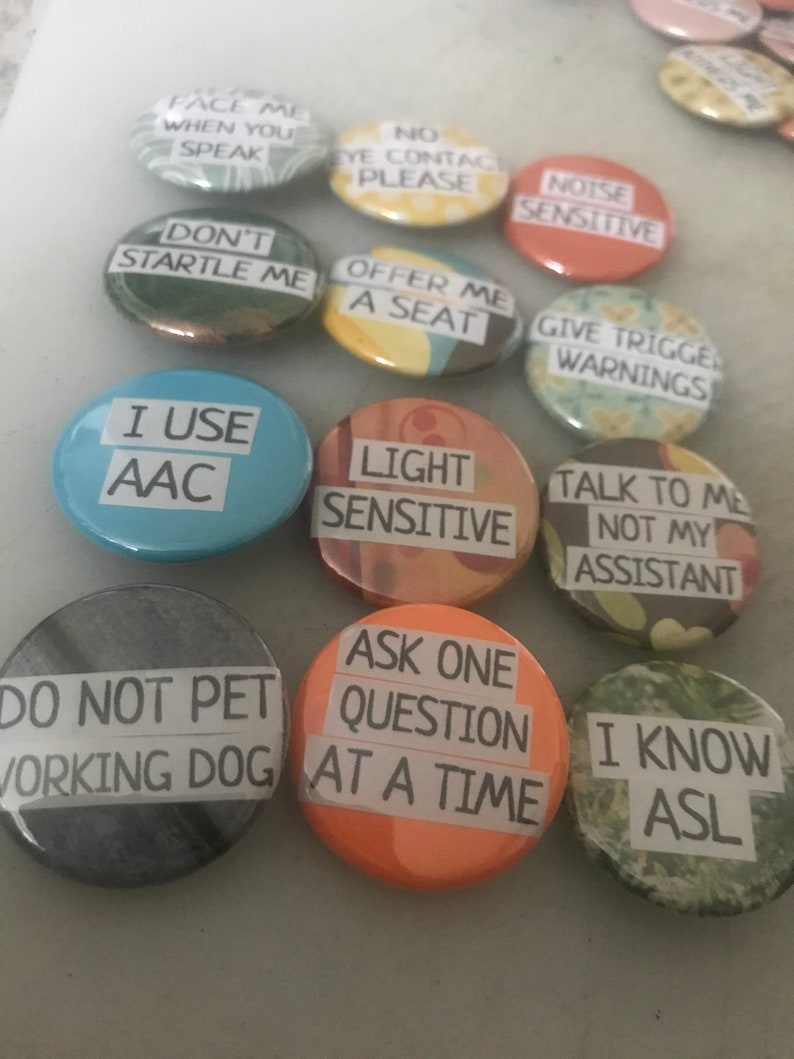 Access needs buttons disability pinscommunication badges