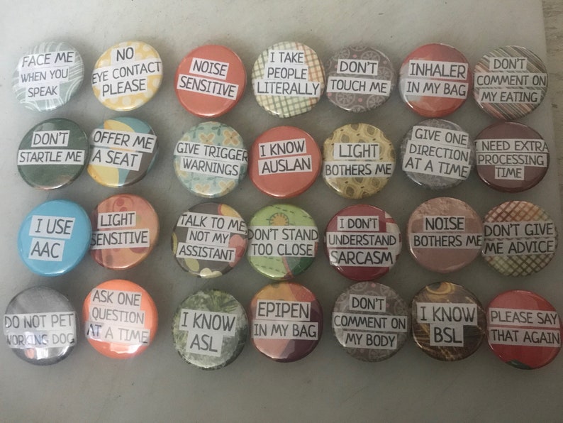 Access needs buttons disability pinscommunication badges