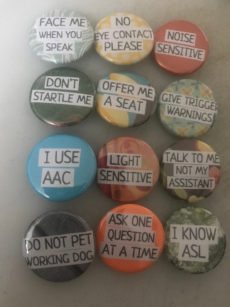 Access needs buttons disability pinscommunication badges