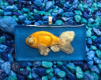 Celestial Goldfish Pendant - Large Pendant, Celestial Necklace, Goldfish Necklace, Goldfish Resin Necklace, Pet Goldfish