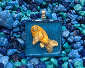 Celestial Goldfish Pendant - Small Pendant, Celestial Necklace, Goldfish Necklace, Goldfish Resin Necklace, Pet Goldfish