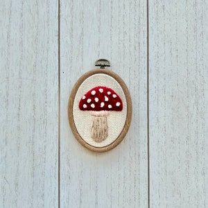 Tiny Amanita Mushroom Embroidery Wall Decor