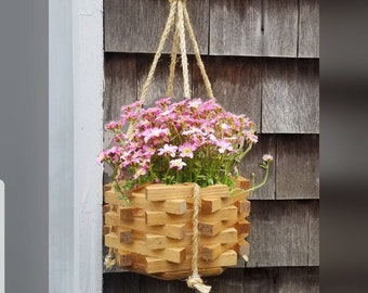 stained/natural Hanging Indoor Outdoor Octagon hexagon Wooden Stained Garden Planter