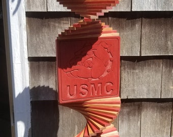 stained Barn Red & Golden Oak Military USMC United State Marine Corps spinner spiral twister garden yard porch patio wind beachy beach house