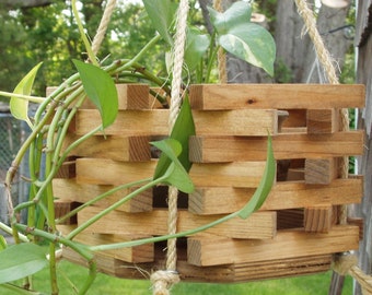 stained/natural Hanging Indoor Outdoor Octagon hexagon Wooden Stained Garden Planter