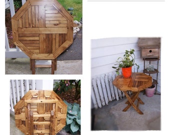 Octagon porch patio folding fold up sunroom yard garden indoor outdoor side table hand made stain Early American