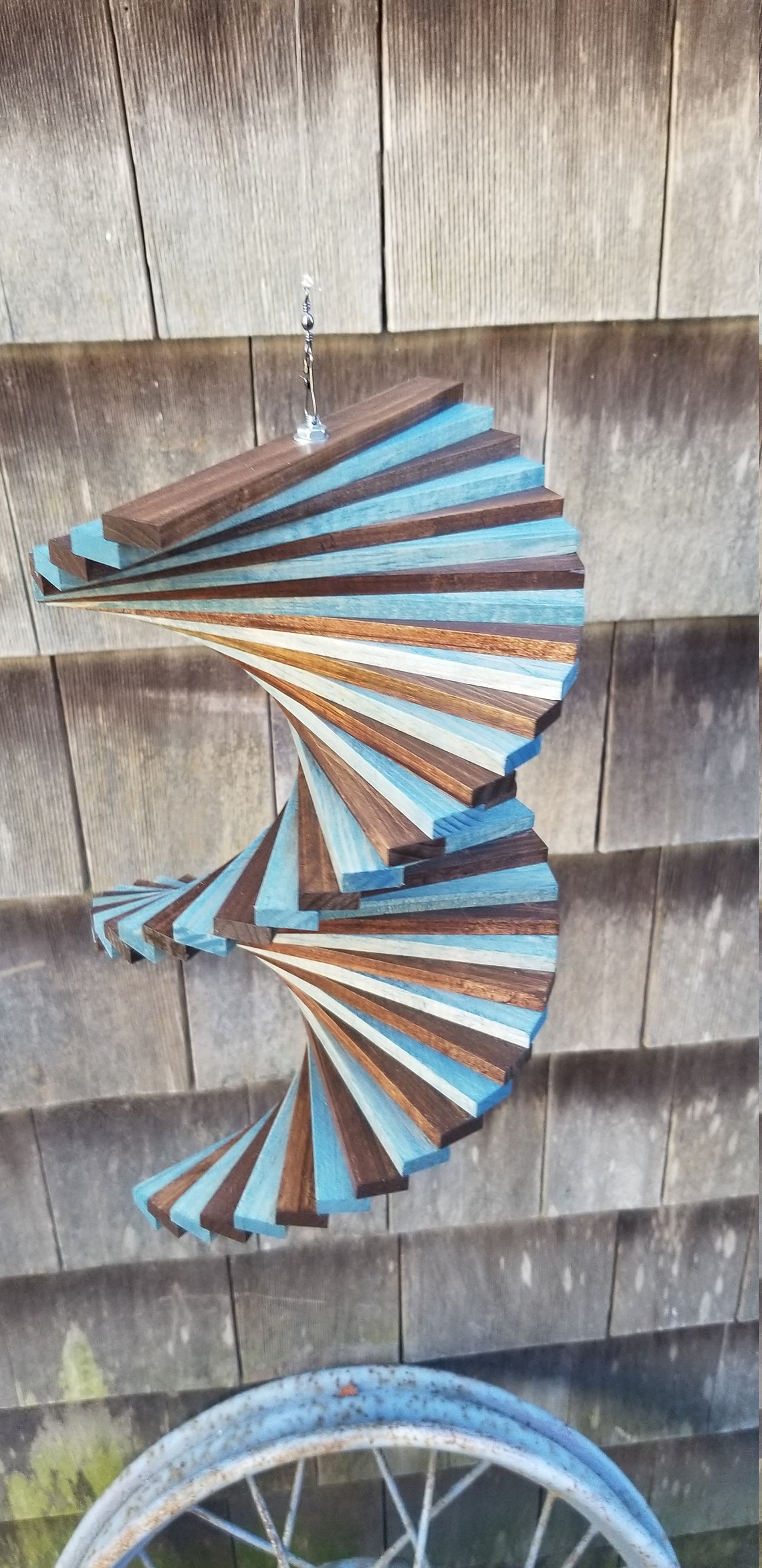 Stained worn Navy Walnut spinner spiral twister garden yard Etsy