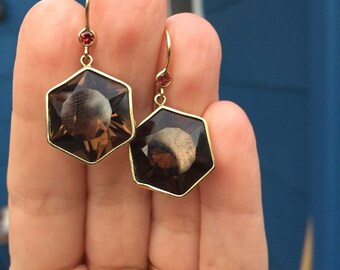 FREE SHIPPING- Amazing Vintage Retro antique smokey quartz 14k drop dangle earrings