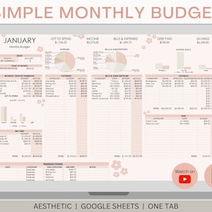 Budget Planner Google Spreadsheet Template | Expenses, Bills, Debt, Savings, Sinking Funds | Pink, Aesthetic, Monthly Finance Tracking