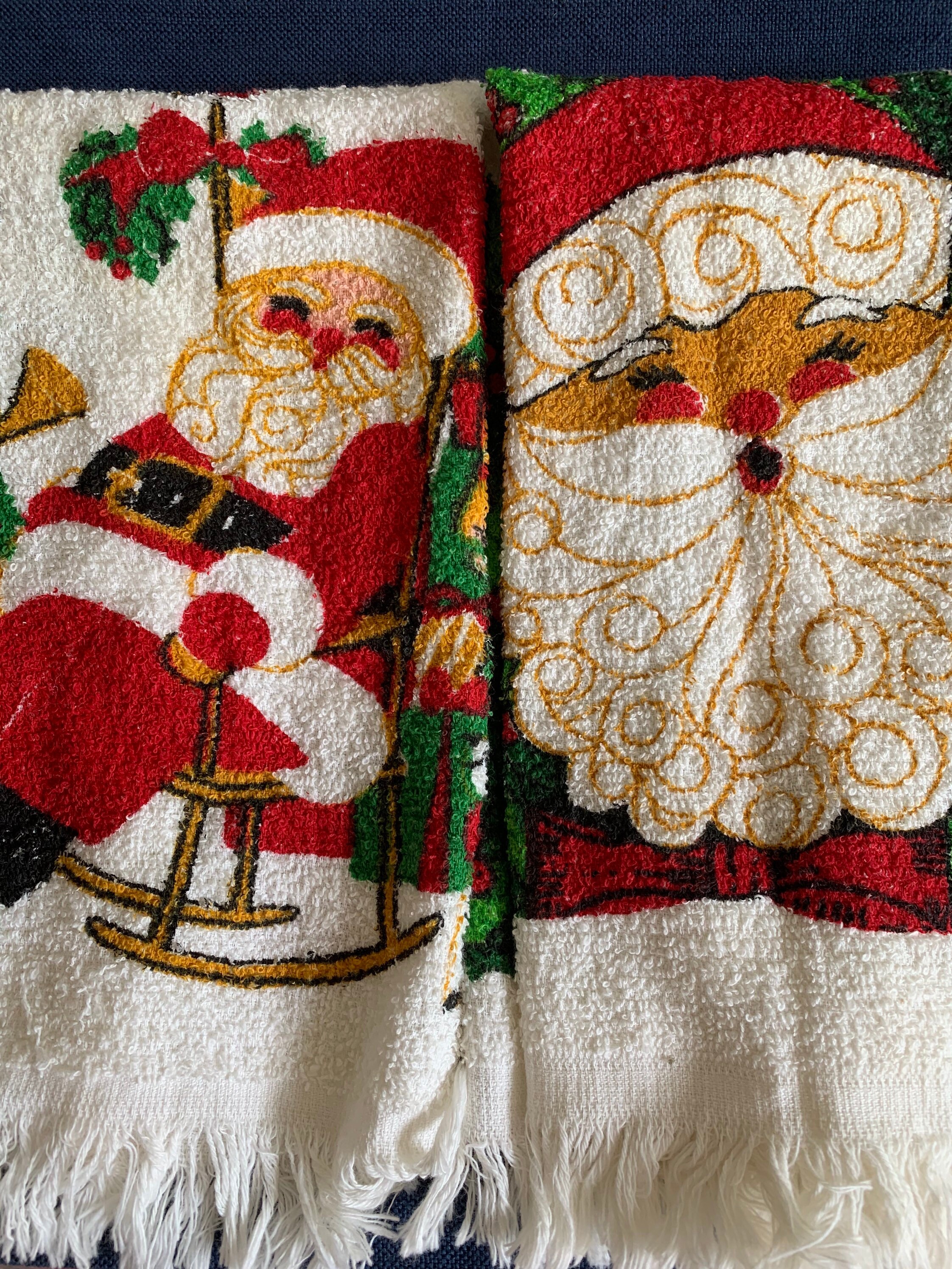 Set of 2 Vintage Christmas Kitchen Towels Santa Snowman Made Etsy