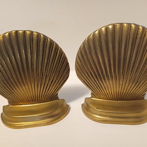Vintage Solid Brass Scallop Shell (or Clam Shell) Bookends