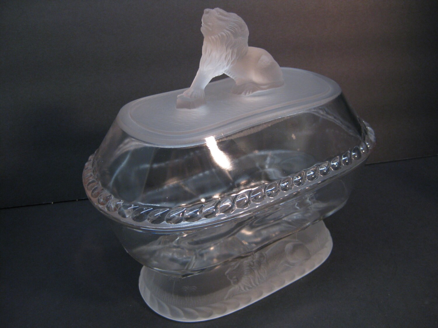 EAPG Frosted Lion Compote/Bowl with Cover & Collared Base 1877 Etsy