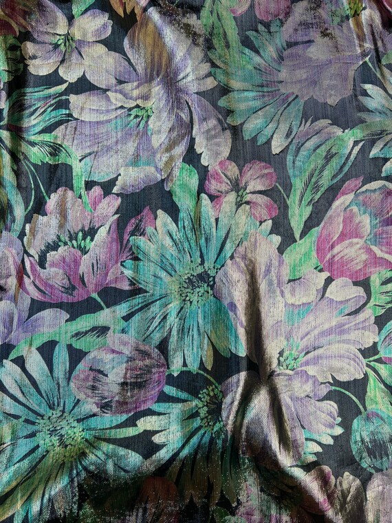 Vintage Floral metallic lame floral button down l… - image 10