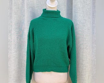 1990 David Brett bright green turtleneck sweater