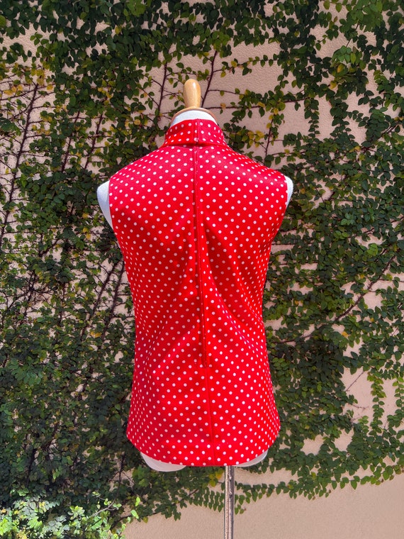 1960 Red and White Polkadot Turtleneck Sleeveless… - image 4