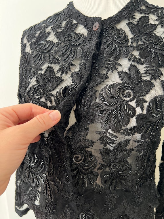 1990's Black Lace beaded skirt and jacket set - image 3