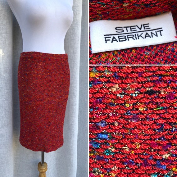 Steve Fabrikant red melange knitted mini skirt - image 1