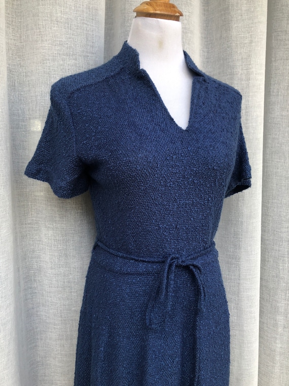 1952 Bright Blue Polyester Boucle Knitted Stretch… - image 2