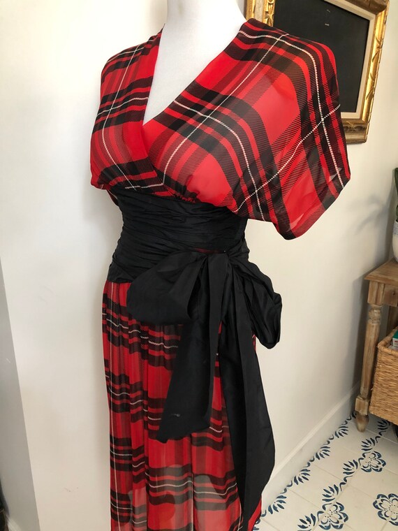 Albert Nipon sheer red and black plaid batwing ci… - image 4