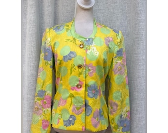 Anne Crimmins for UMI Collections Easter silk floral yellow, green pink blazer