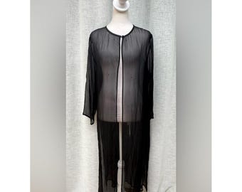 Robbie Bee black sheer long sleeve silk cover up cardigan robe blouse